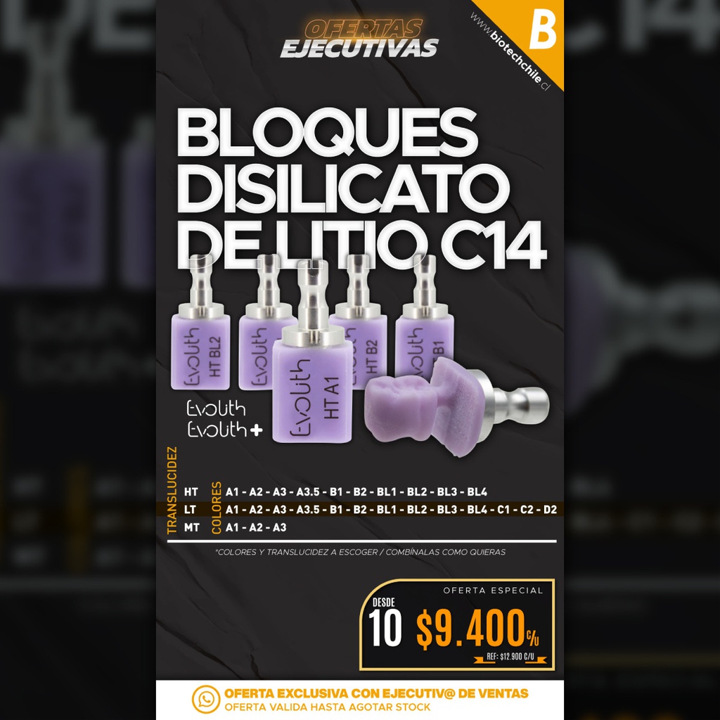 10 Bloques de Disilicato C14 HT-LT-MT Evolith - Evolith Plus