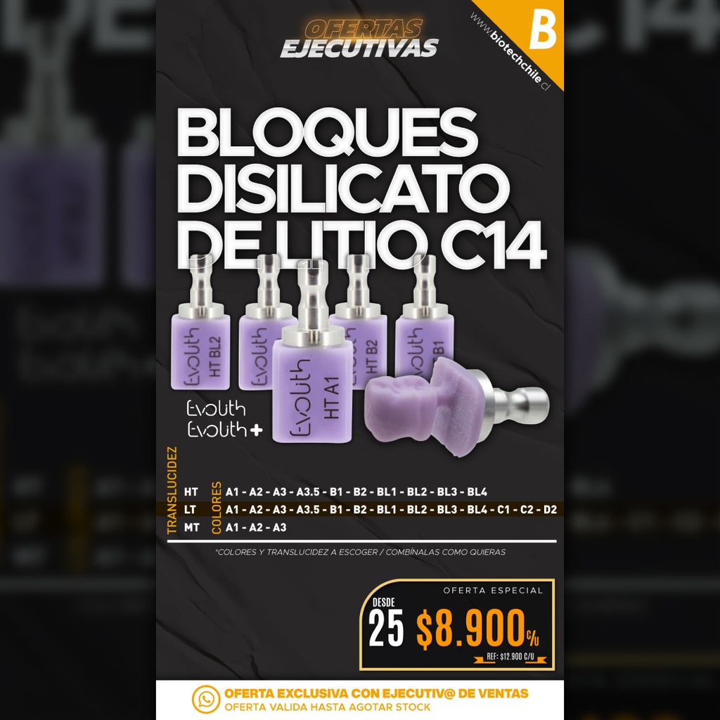 25 Bloques de Disilicato C14 HT-LT-MT Evolith - Evolith Plus