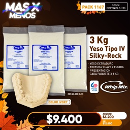 [PACK1167] 3 kg Yeso Tipo IV Silky-Rock Whip Mix