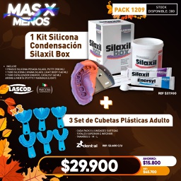 [PACK1209] 1 Kit Silicona Condensación Silaxil Box Lascod + 3 Set de Cubetas ZT Dental
