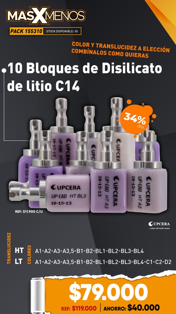 10 Bloques de Disilicato de litio C14 Upcera