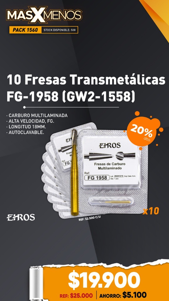 10 Fresas Transmetálicas FG-1958 (GW2-1558) Ehros