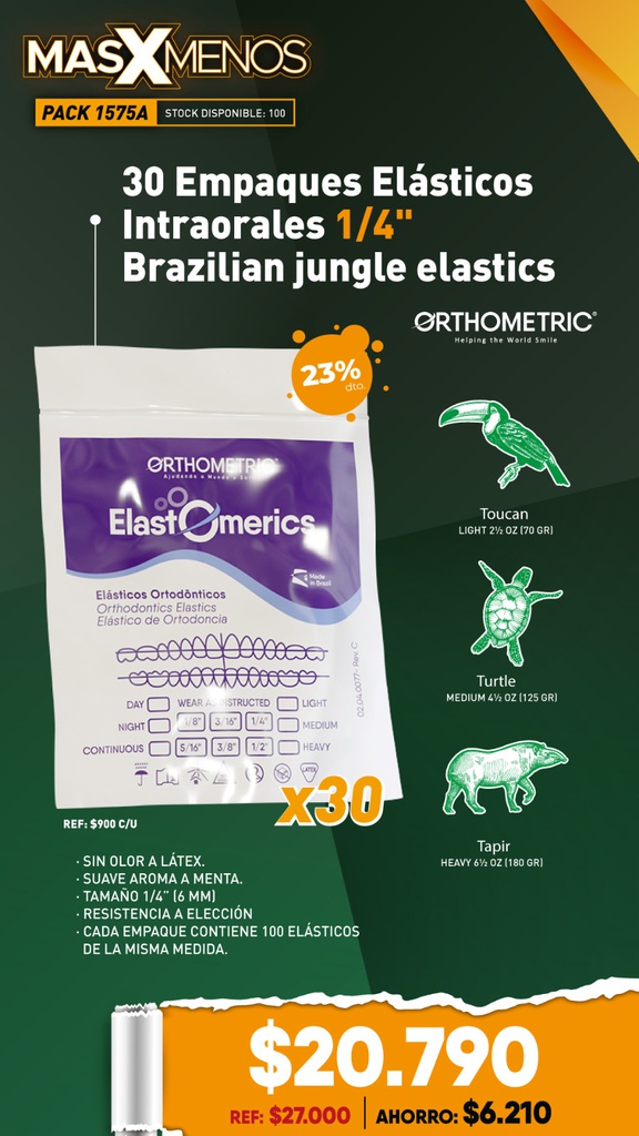 30 Empaques Elásticos Intraorales 1/4&quot; Brazilian jungle elastics Orthometric