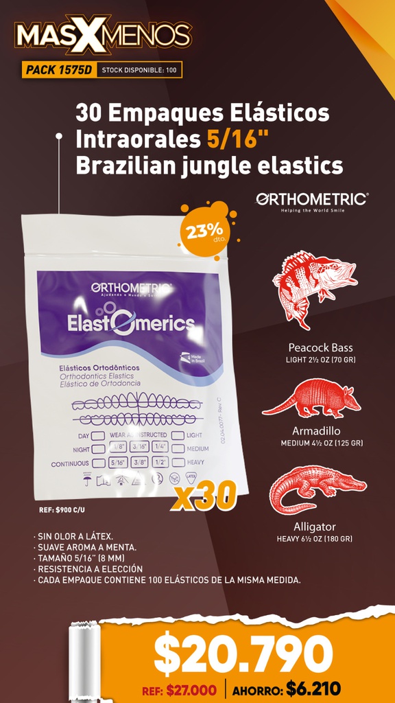 30 Empaques Elásticos Intraorales 5/16&quot; Brazilian jungle elastics Orthometric