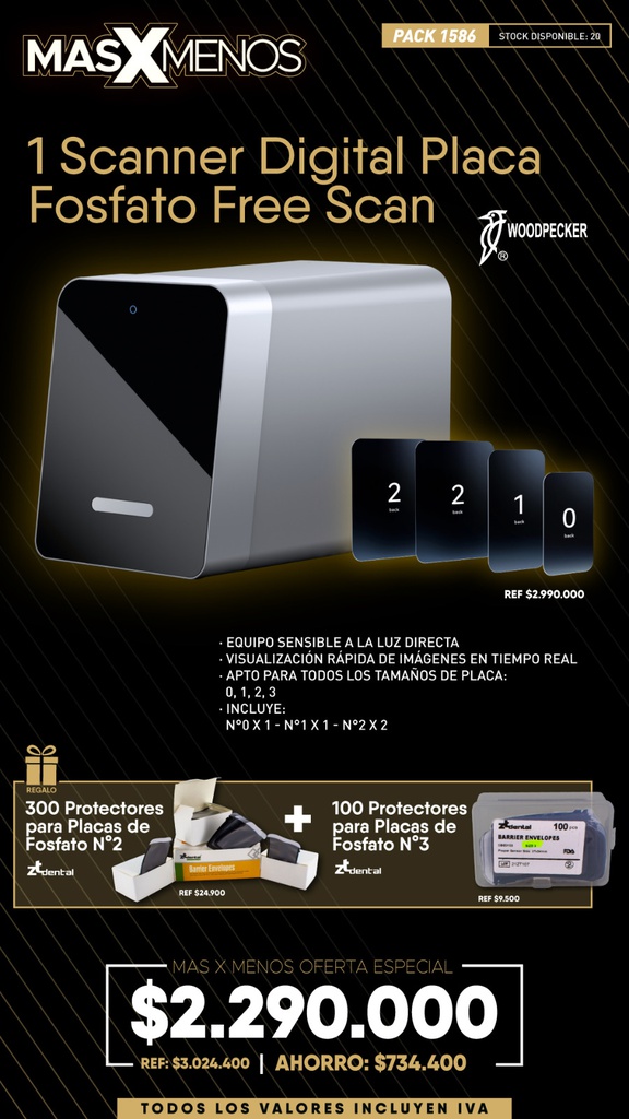 1 Scanner Digital Placa Fosfato Free Scan Woodpecker + Regalo