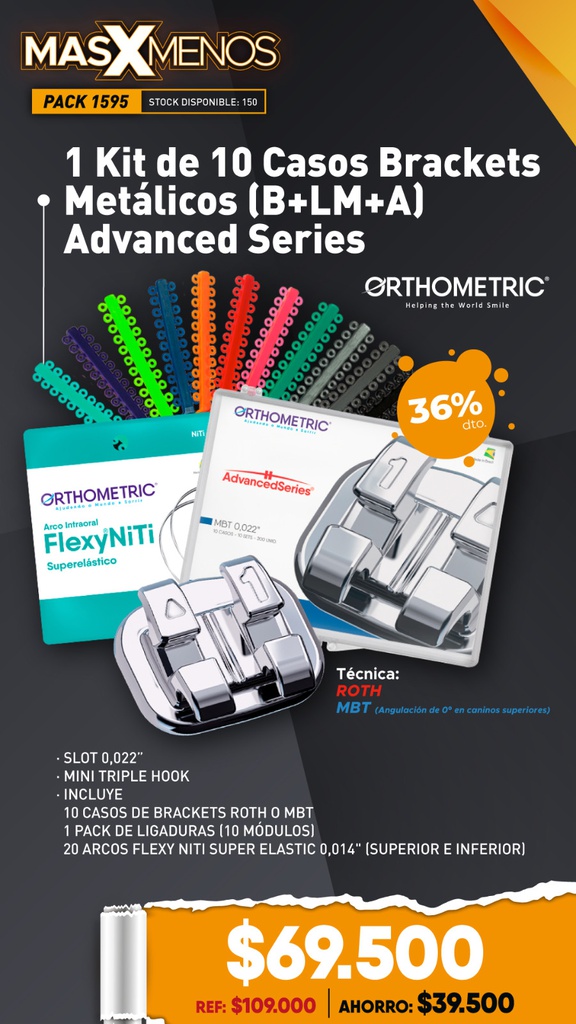 1 Kit de 10 Casos Brackets Metálicos (B+LM+A) Advanced Series Orthometric
