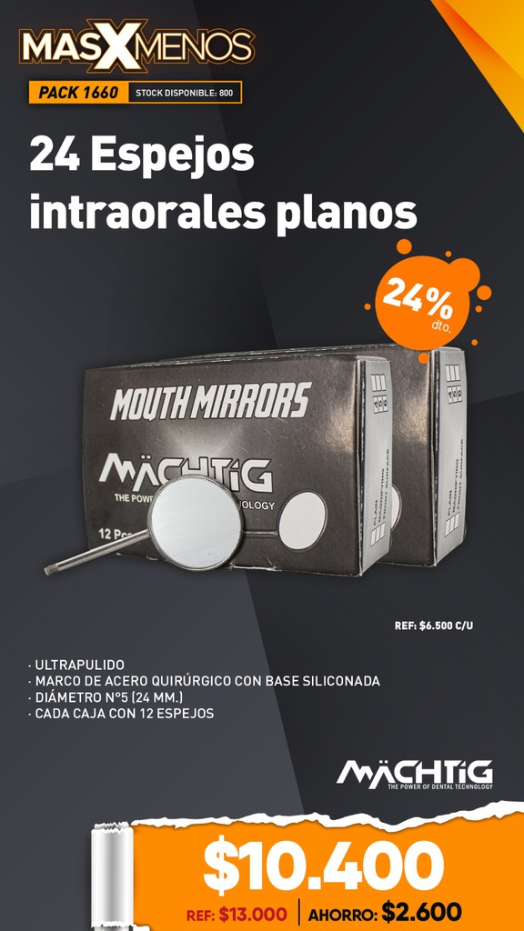 24 Espejos intraorales planos N°5 Machtig