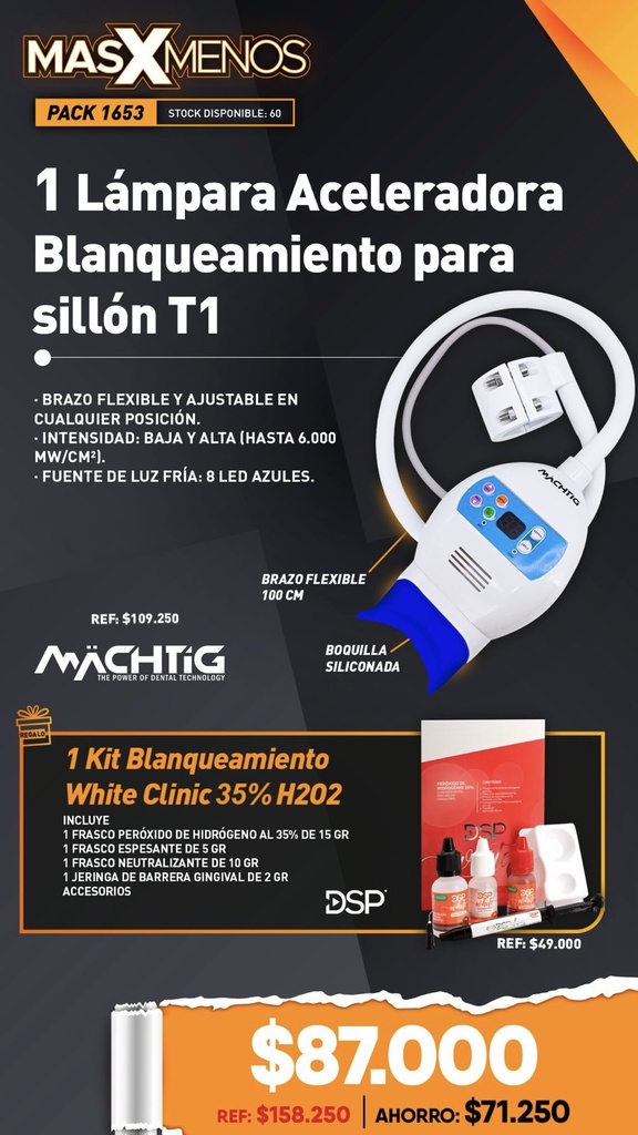 1 Lámpara Aceleradora Blanqueamiento para sillón dental T1 Machtig + Regalo