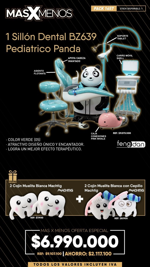 1 Sillón Dental BZ639 Pediátrico Panda Fengdan + Regalo