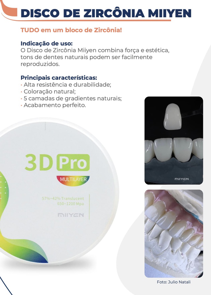 Disco de Zirconio Pro 3D Multi Ultra Translucidez TT 18 mm Miiyen