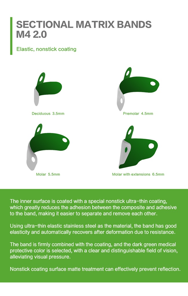 Set de 50 Bandas Matriz preformada acero antiadherente Matrix M4 2.0 ZT Dental