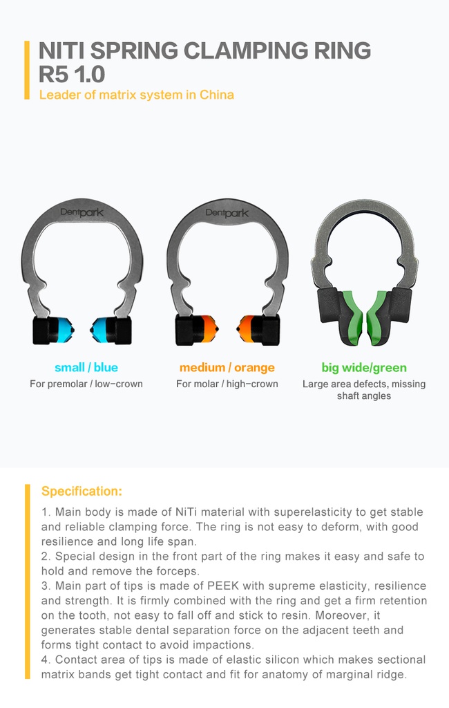 Clamp anillo de sujeción NiTi R5 1.0 tipo Garrison ZT Dental