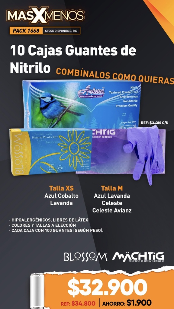 10 Cajas Guantes de Nitrilo Machtig Blossom