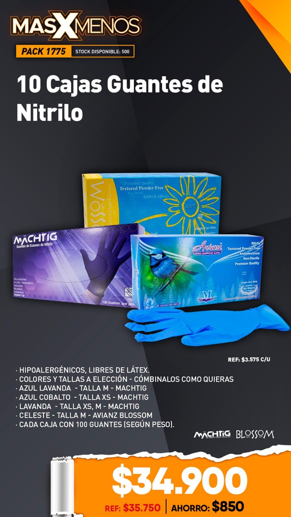 10 Cajas Guantes de Nitrilo Machtig Blossom