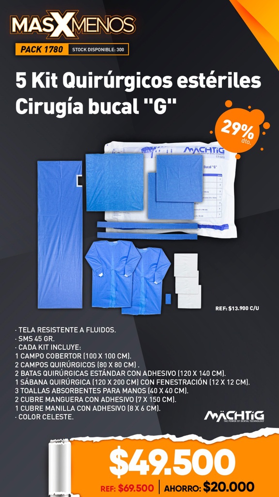 5 Kit Quirúrgicos estériles Cirugía bucal &quot;G&quot; Machtig