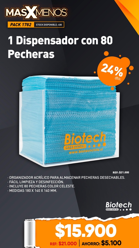 1 Dispensador con 80 Pecheras Biotech