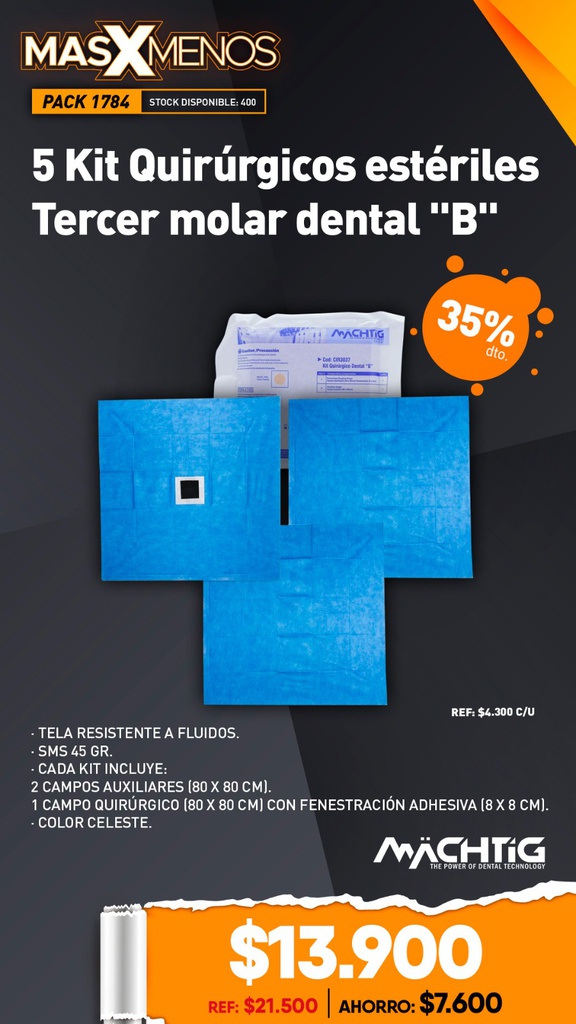 5 Kit Quirúrgicos estériles Tercer molar dental &quot;B&quot; Machtig