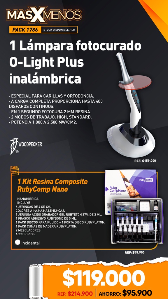 1 Lámpara fotocurado O-Light Plus Woodpecker + Regalo