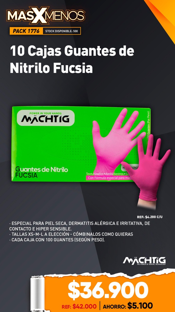 10 Cajas Guantes de Nitrilo Fucsia Machtig
