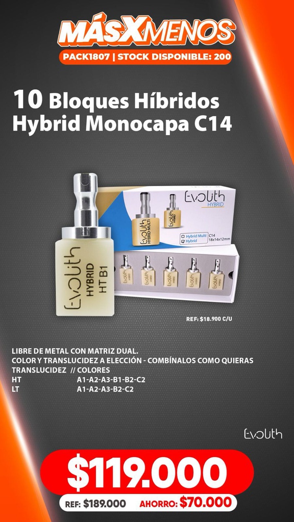 10 Bloques Híbridos Hybrid Monocromático C14 Evolith