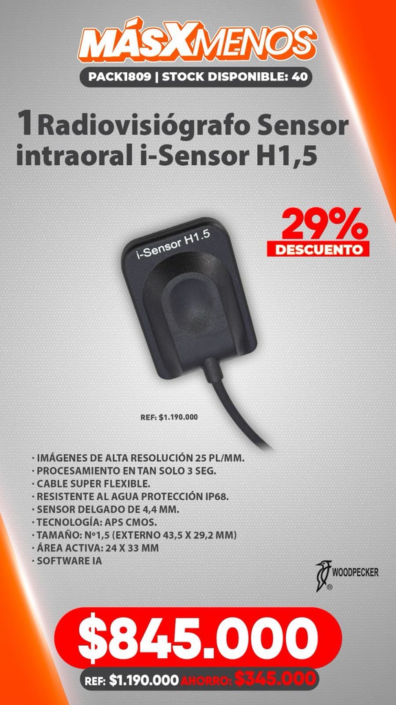 1 Radiovisiógrafo Sensor intraoral i-Sensor H1,5 Woodpecker