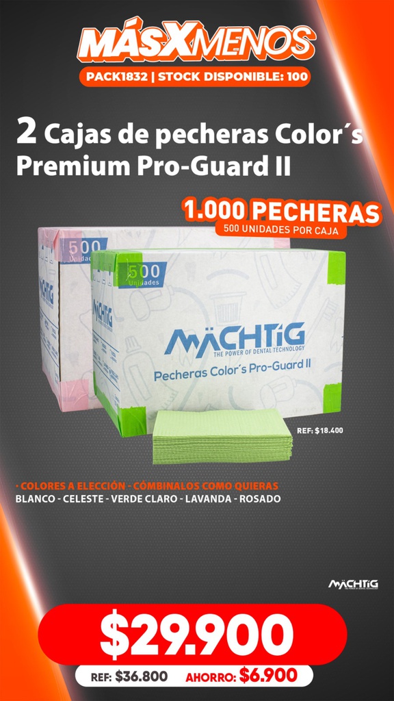 2 Cajas Pecheras Servilletas Color´s Premium Pro-Guard II Machtig