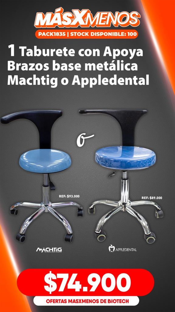 1 Taburete con apoya brazo base metálica Appledental Machtig