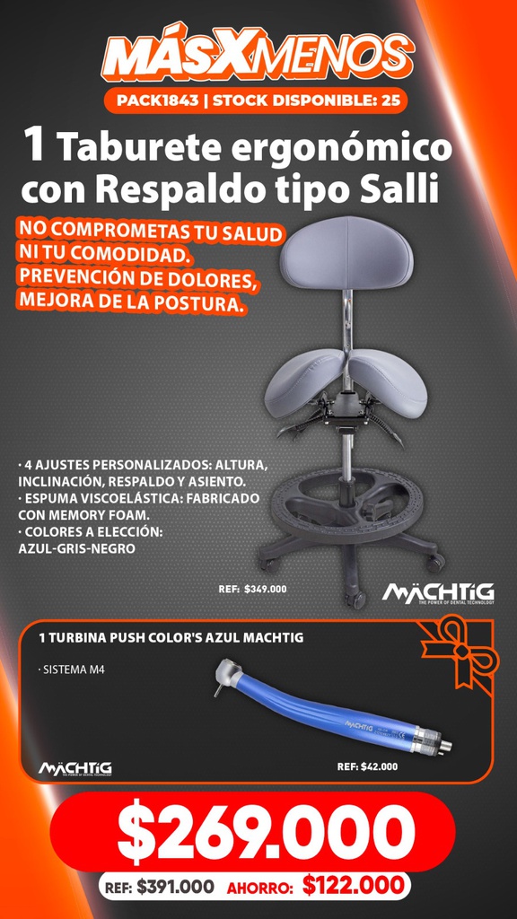 1 Taburete ergonómico con Respaldo tipo Salli Machtig + Regalo