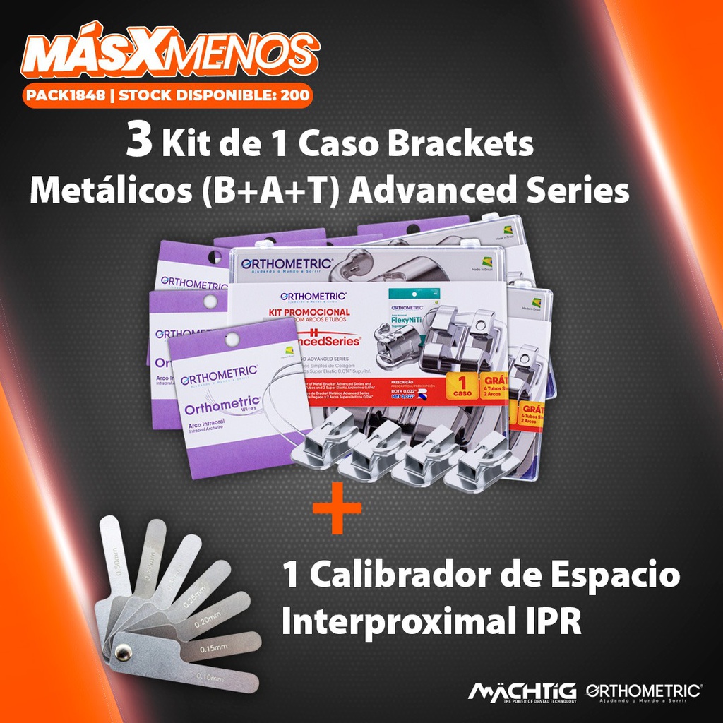 3 Kit de 1 Caso Brackets Metálicos (B+A+T) Advanced Series Orthometric + 1 Calibrador de Espacio Interproximal IPR Machtig