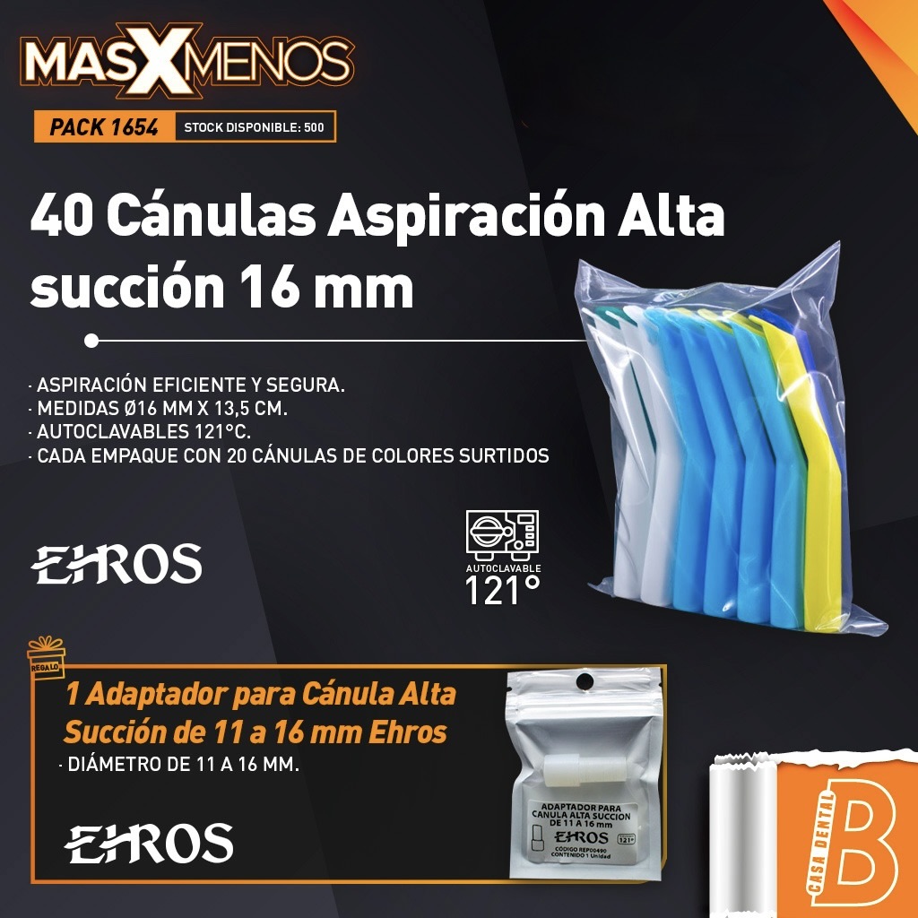 40 Cánulas para Aspiración de Alta succión 16 mm Ehros + Regalo