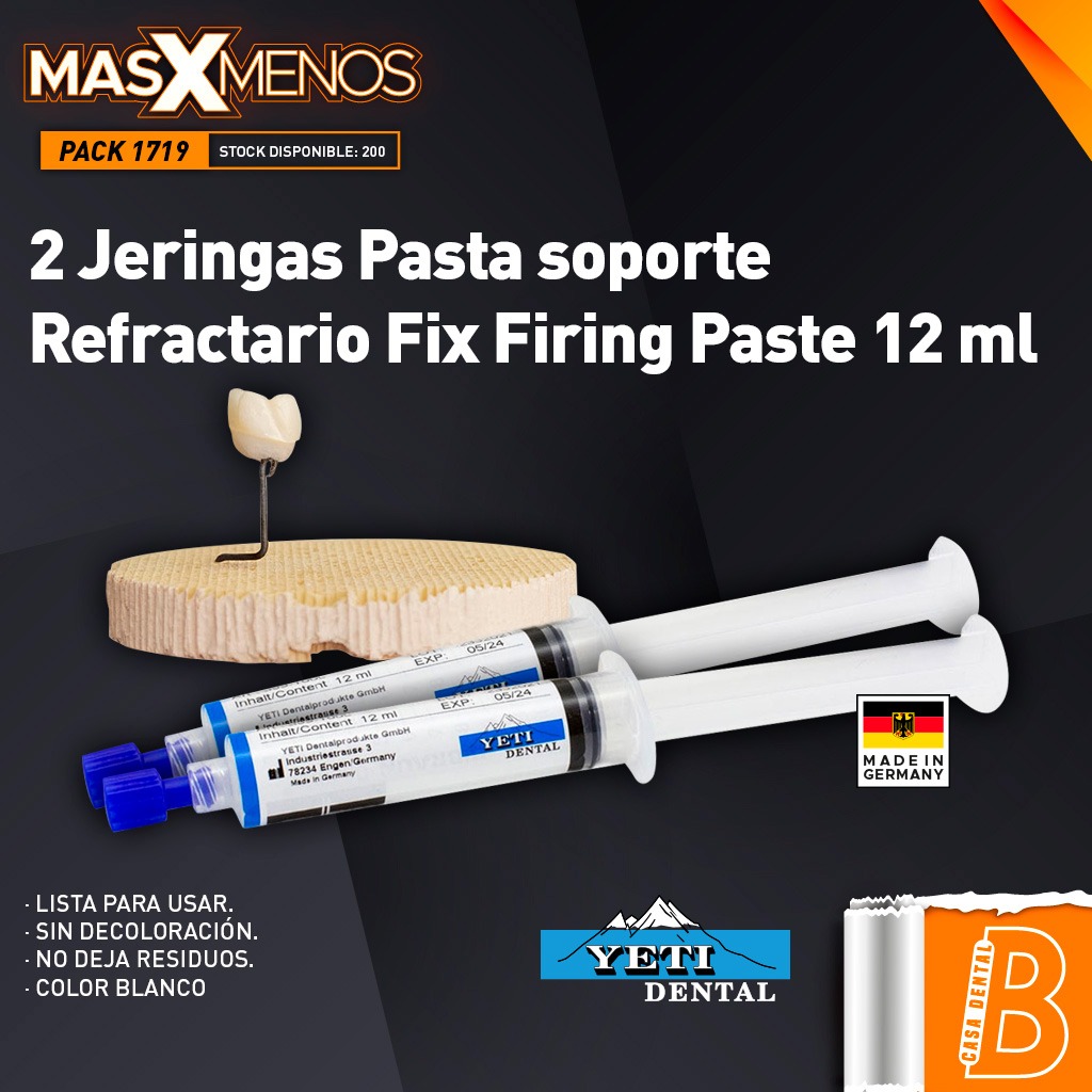 2 Jeringas Pasta soporte Refractario Fix Firing Paste 12 ml Yeti dental