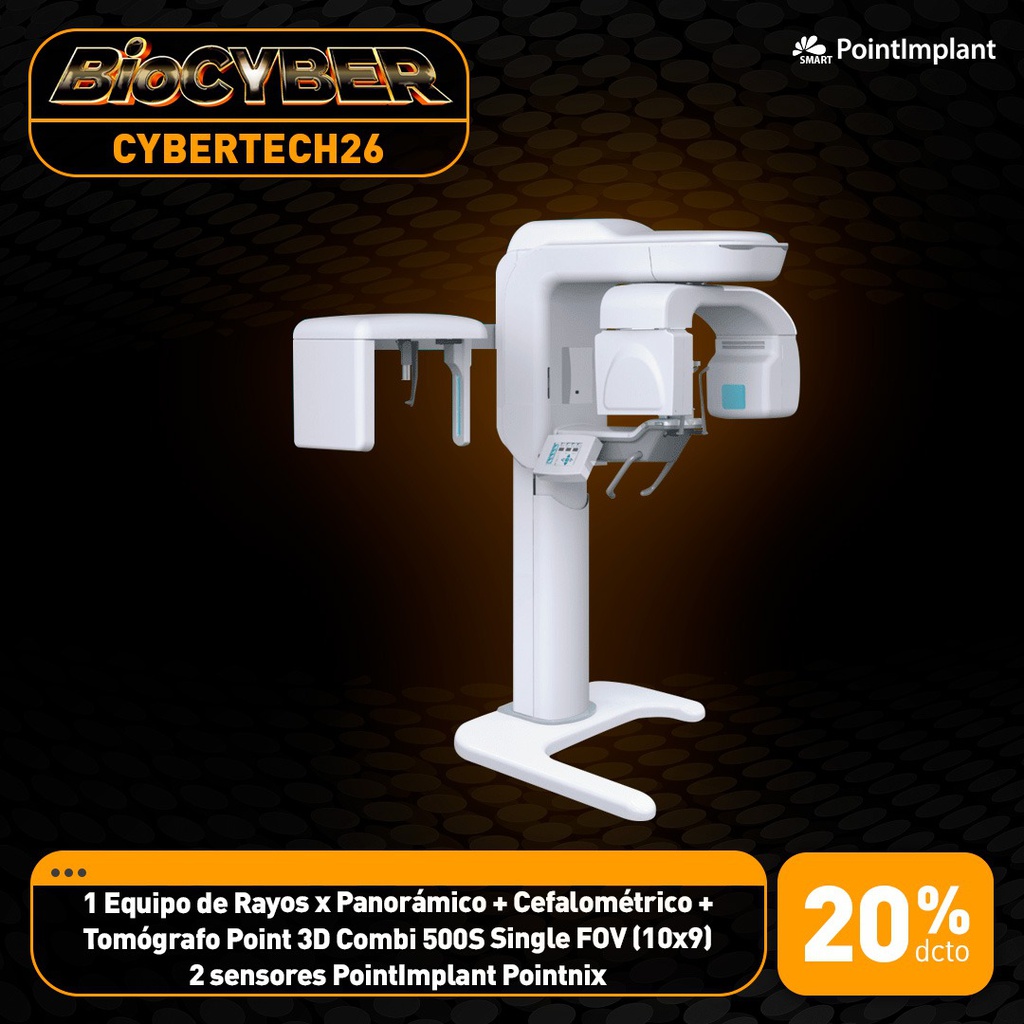 1 Equipo de Rayos x Panorámico + Cefalométrico + Tomógrafo Point 3D Combi 500S  Single FOV (10x9) 2 sensores PointImplant Pointnix