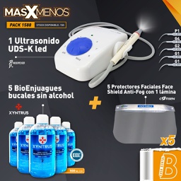 [PACK1588] 1 Ultrasonido UDS-K led Woodpecker + 5 BioEnjuagues bucales Xyntrus Brix + 5 Protectores Faciales con 1 lámina Cotisen