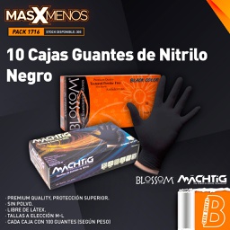 [PACK1716] 10 Cajas Guantes de Nitrilo Negro Machtig Blossom