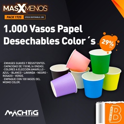[PACK1725] 1.000 Vasos Papel Desechables Color´s Machtig