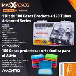 [PACK1734] 1 Kit de 100 Casos Brackets con 120 Tubos Advanced Series Orthometric + 100 Ceras protectoras ortodóntica para el Alivio Machtig