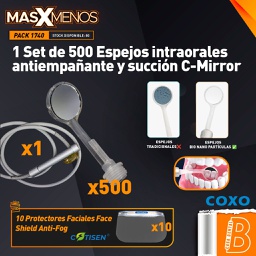 [PACK1740] 1 Set de 500 Espejos intraorales antiempañante y succión C-Mirror Coxo + Regalo