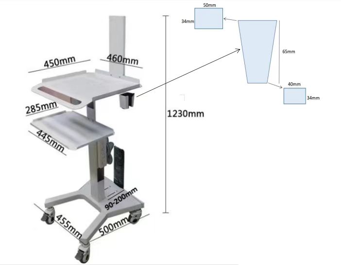 Mesa Auxiliar Rodante 2 Bandejas + Soporte para Scanner Appledental