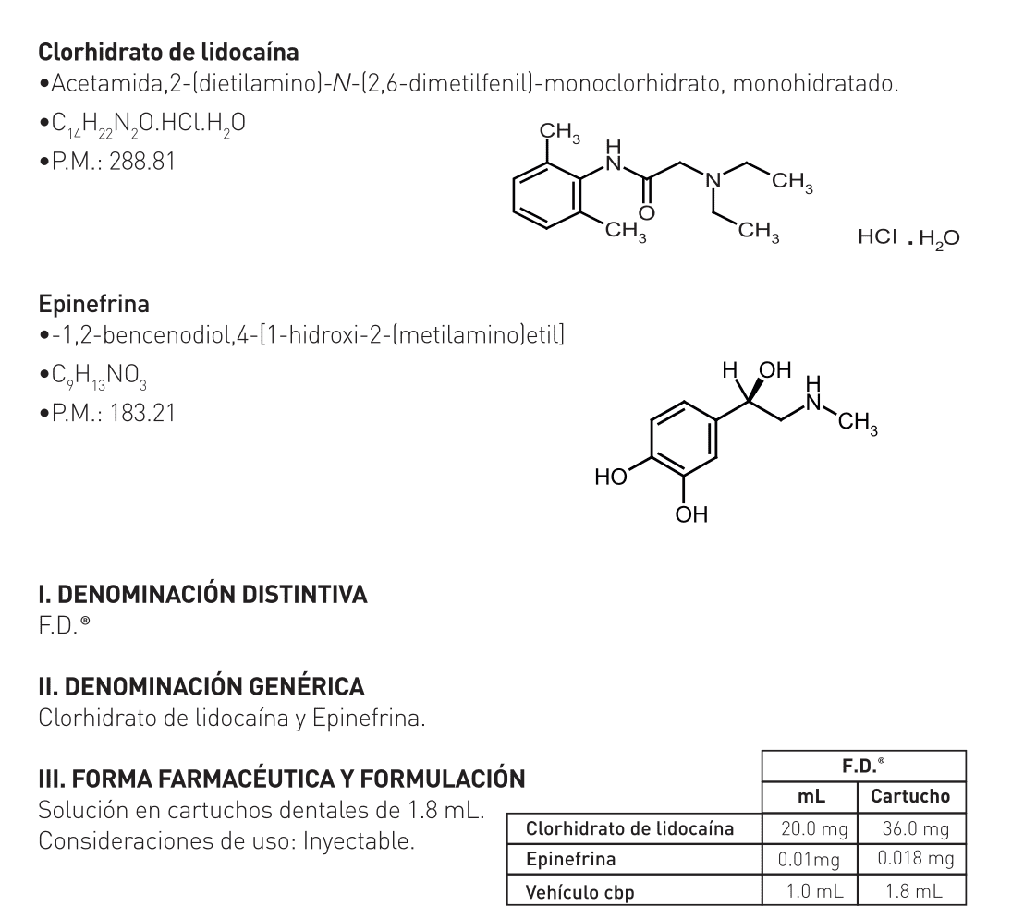 Anestesia Lidocaina al 2% con epinefrina FD Zeyco