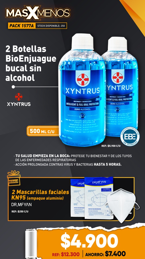 2 Botellas BioEnjuague bucal sin alcohol Xyntrus Brix + Regalo