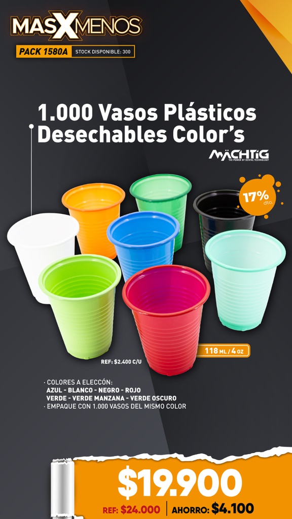 1.000 Vasos Plásticos Desechables Color´s Machtig