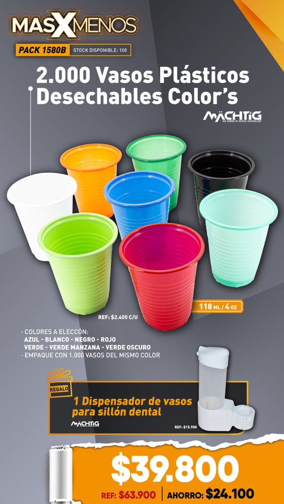 2.000 Vasos Plásticos Desechables Color´s Machtig + Regalo