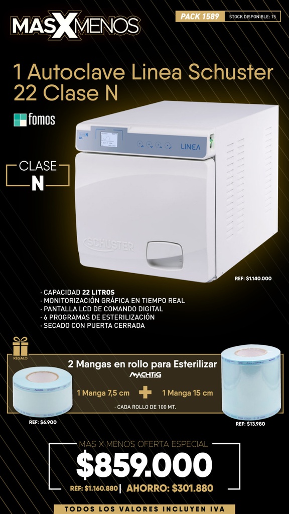1 Autoclave Linea Schuster 22 Clase N Fomos + Regalo