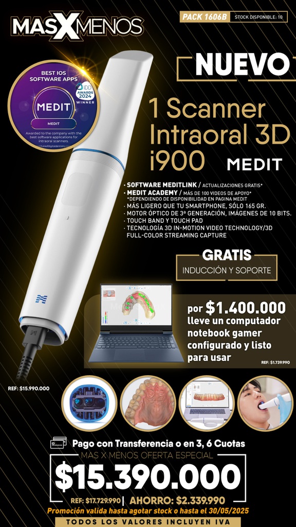 1 Scanner intraoral 3D i900 Medit + Computador Notebook Gamer