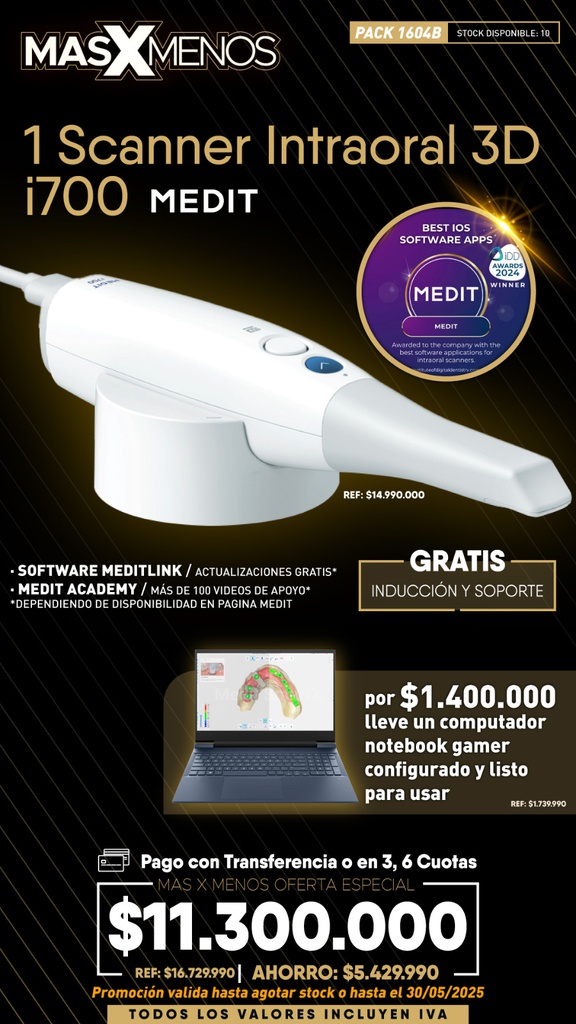 1 Scanner Intraoral 3D i700 Medit + Computador Notebook Gamer