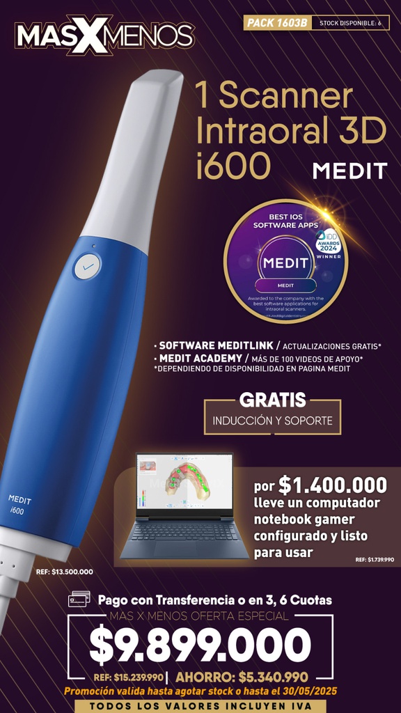 1 Scanner Intraoral 3D i600 Medit + Computador Notebook Gamer