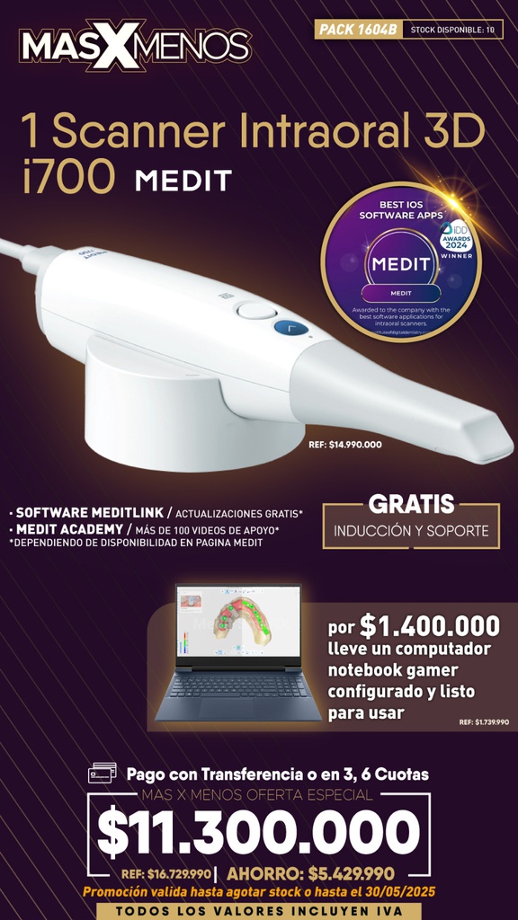 1 Scanner Intraoral 3D i700 Medit + Computador Notebook Gamer