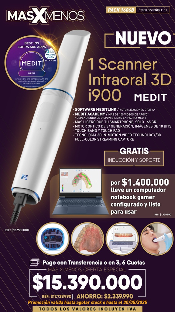1 Scanner intraoral 3D i900 Medit + Computador Notebook Gamer
