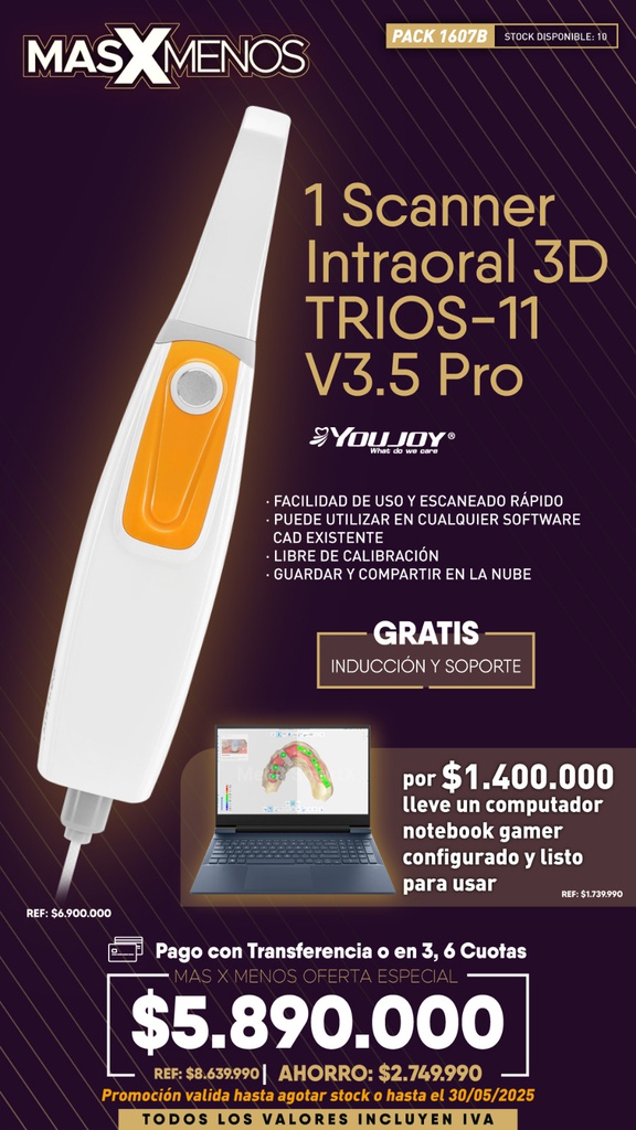1 Scanner Intraoral 3D TRIOS-11 V3.5 Pro Youjoy + Computador Notebook Gamer