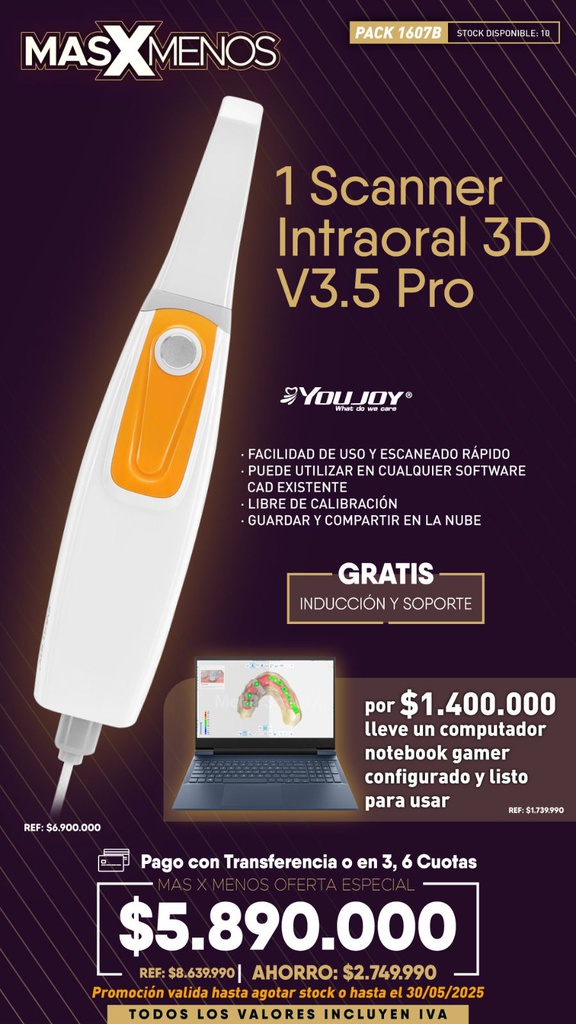 1 Scanner Intraoral 3D V3.5 Pro Youjoy + Computador Notebook Gamer